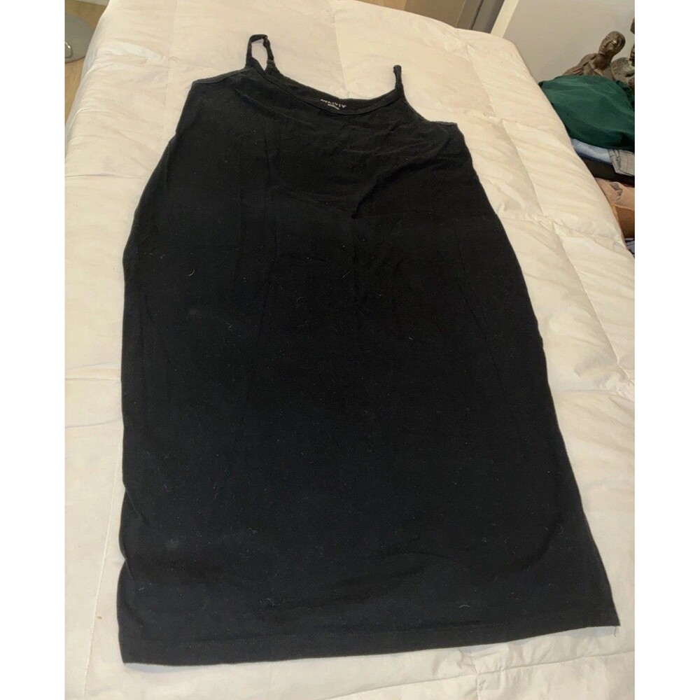 Ava & Viv Black Cami Dress 1X Plus Size Spaghetti Strap Knit Mini Slip